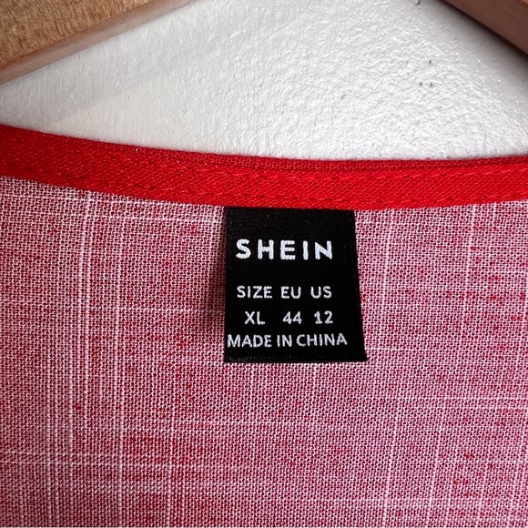 SHEIN Red & White Stamped Embroidery Pattern Women's Tunic Top Size XL EUC - Picture 4 of 5